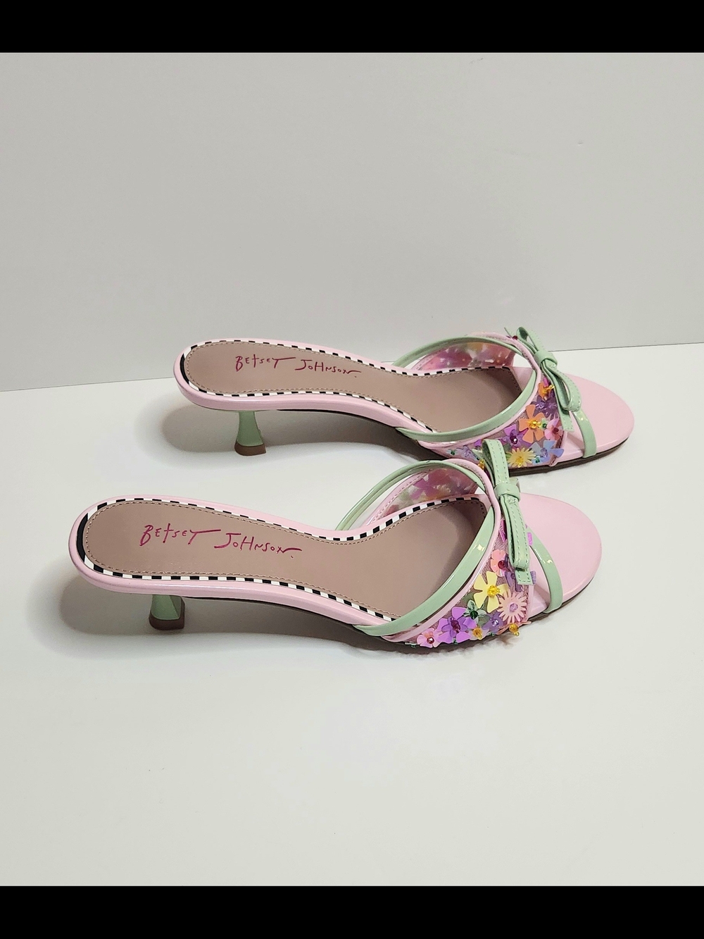 Betsey Johnson Pastel Pink & Mint Floral Slide Sandals - Picture 2 of 9